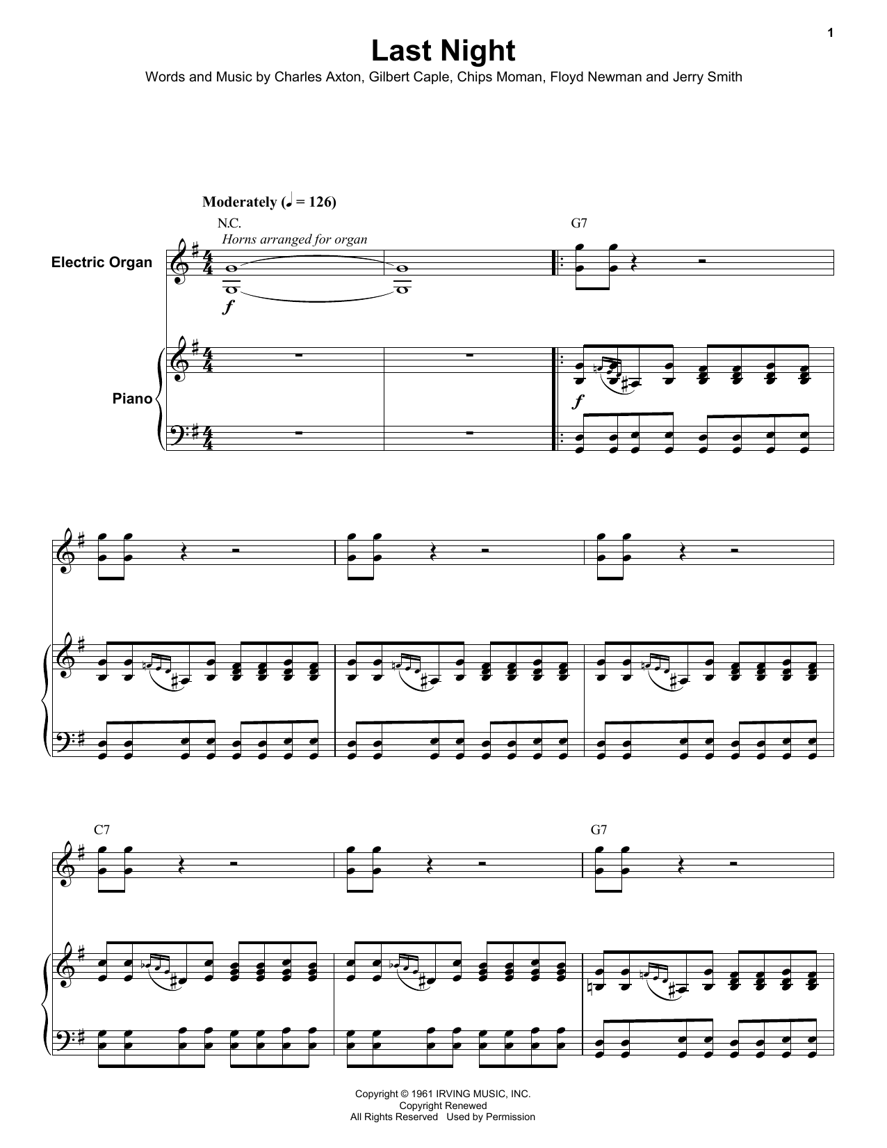 Floyd Newman Last Night sheet music notes and chords. Download Printable PDF.