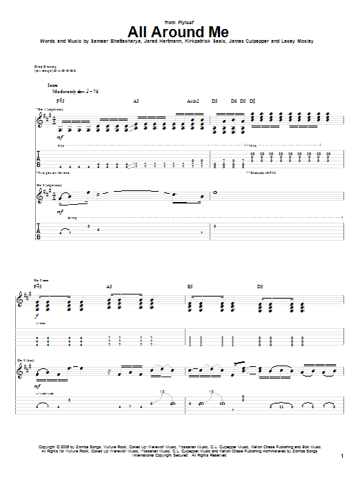 Flyleaf All Around Me sheet music notes and chords. Download Printable PDF.