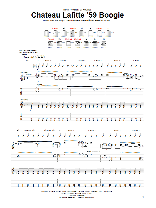 Foghat Chateau Lafitte '59 Boogie sheet music notes and chords. Download Printable PDF.