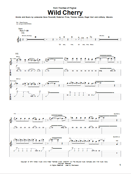 Foghat Wild Cherry sheet music notes and chords. Download Printable PDF.