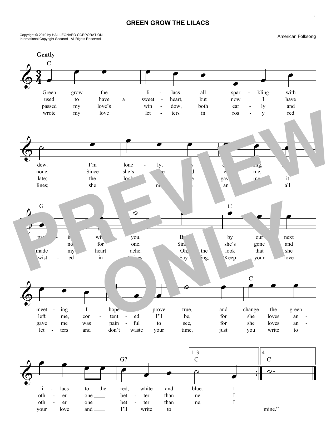 Traditional Folksong Green Grow The Lilacs sheet music notes and chords. Download Printable PDF.