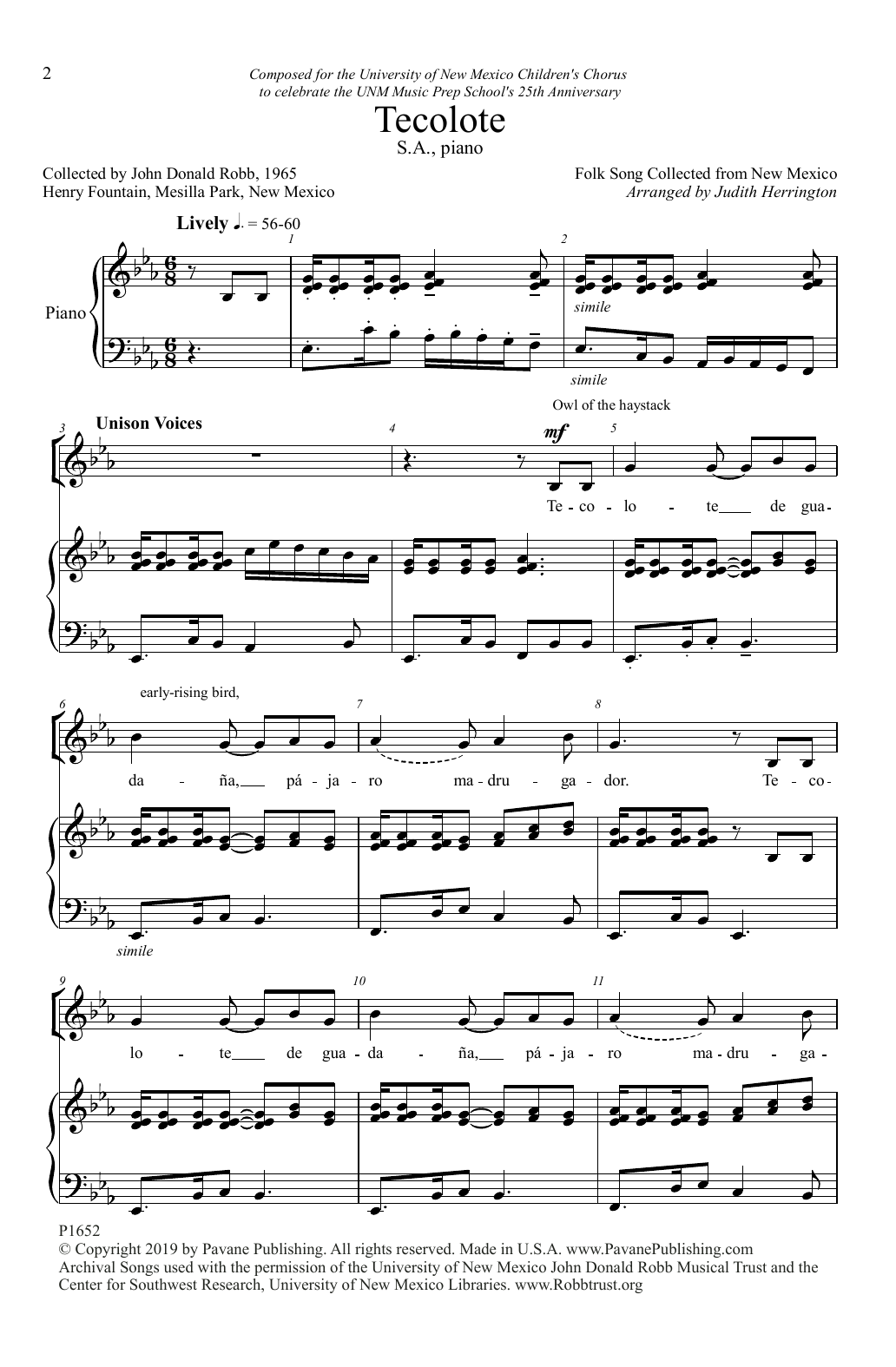 Learn to play Folk Song Tecolote (arr. Judith Herrington) sheet music for Choir in minutes. Price: 3.9900$ Folk Song Tecolote (arr. Judith Herrington) sheet music notes and chords arranged for Choir