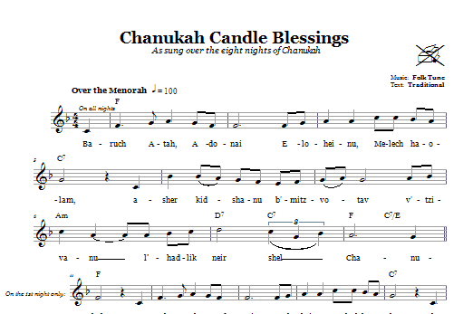 Folk Tune Chanukah Candle Blessings sheet music notes and chords. Download Printable PDF.