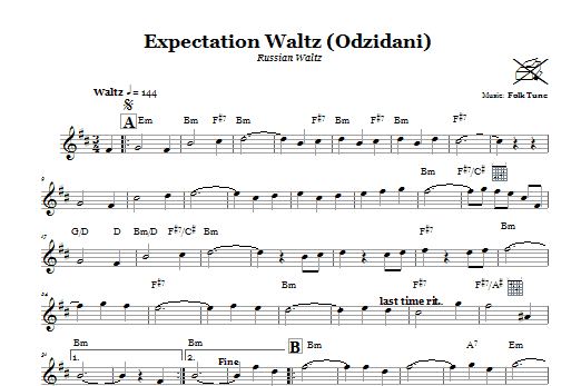 Learn to play Folk Tune Expectation Waltz (Odzidani) (Russian Waltz) sheet music for Lead Sheet / Fake Book in minutes. Price: 5.9900$ Folk Tune Expectation Waltz (Odzidani) (Russian Waltz) sheet music notes and chords arranged for Lead Sheet / Fake Book