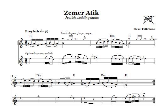Learn to play Folk Tune Zemer Atik (Jewish Dance) sheet music for Lead Sheet / Fake Book in minutes. Price: 5.9900$ Folk Tune Zemer Atik (Jewish Dance) sheet music notes and chords arranged for Lead Sheet / Fake Book