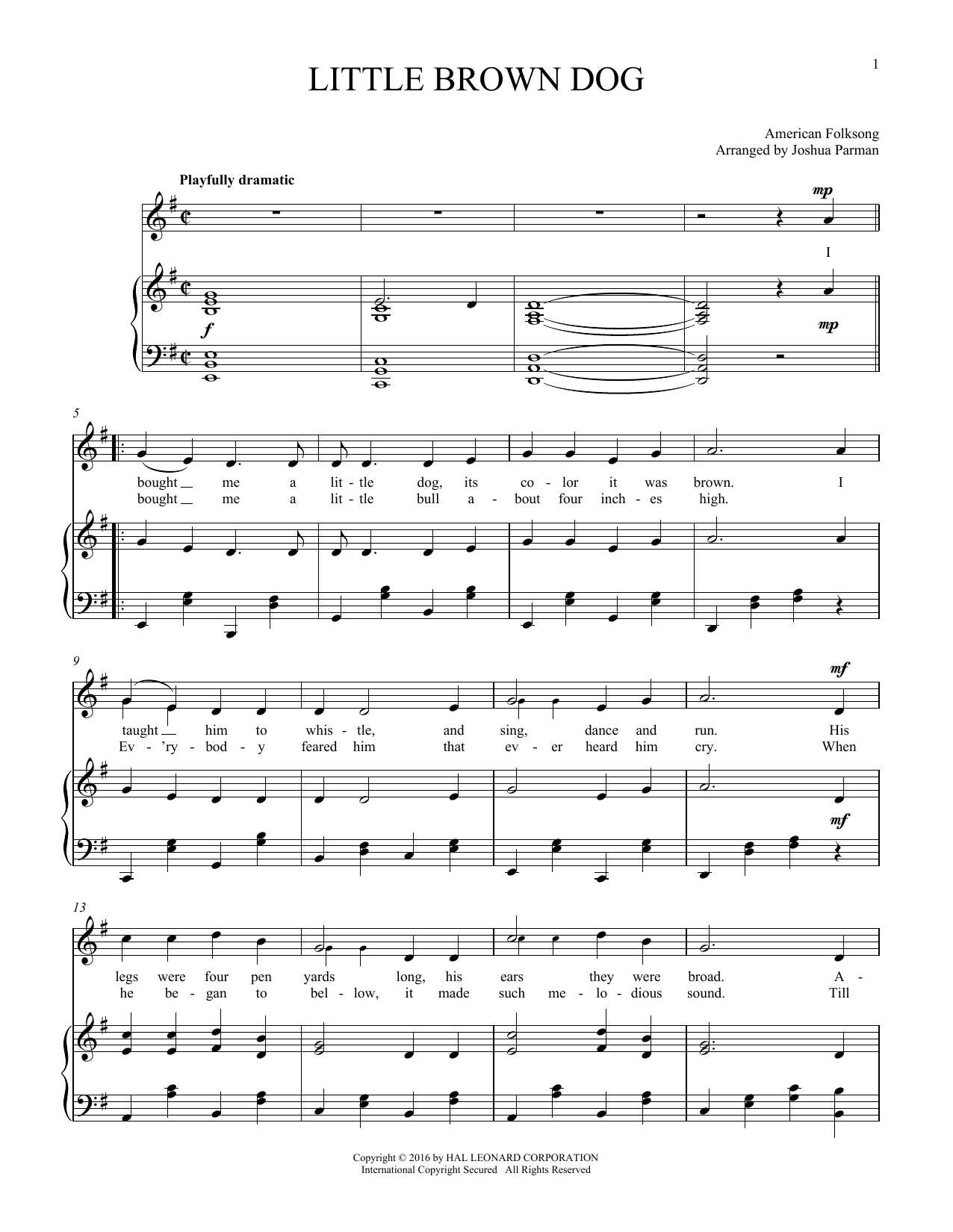 Traditional Folksong Little Brown Dog sheet music notes and chords. Download Printable PDF.