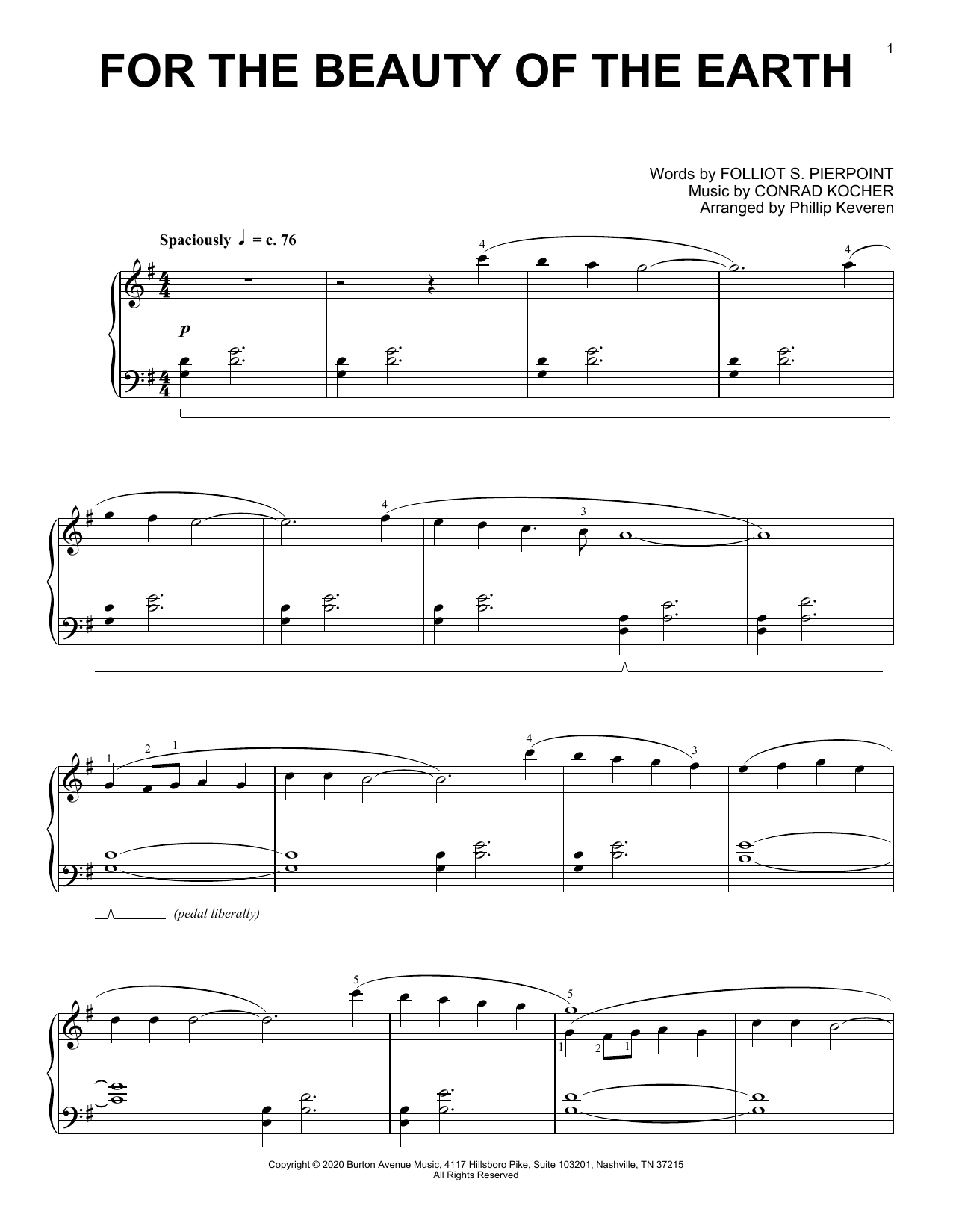 Learn to play Folliot S. Pierpoint and Conrad Kocher For The Beauty Of The Earth (arr. Phillip Keveren) sheet music for Piano Solo in minutes. Price: 7.8900$ Folliot S. Pierpoint and Conrad Kocher For The Beauty Of The Earth (arr. Phillip Keveren) sheet music notes and chords arranged for Piano Solo