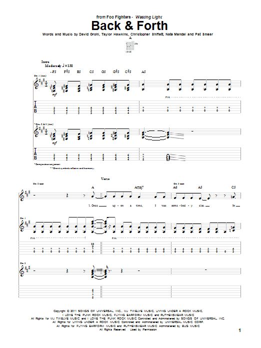 Foo Fighters Back & Forth sheet music notes and chords. Download Printable PDF.