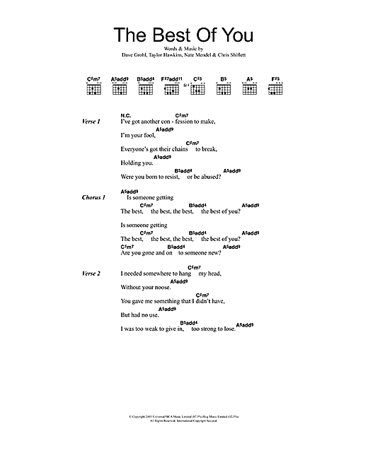 Foo Fighters Best Of You sheet music notes and chords. Download Printable PDF.