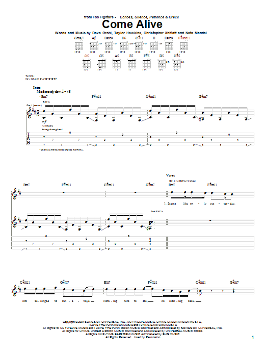 Educación escolar Menos que Impresión Foo Fighters "Come Alive" Sheet Music PDF Notes, Chords | Rock Score Guitar  Tab Download Printable. SKU: 63738