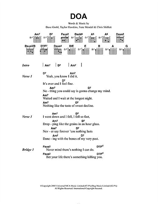Foo Fighters DOA sheet music notes and chords. Download Printable PDF.