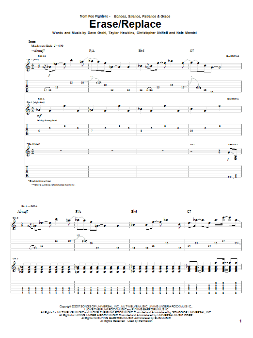 Foo Fighters Erase/Replace sheet music notes and chords. Download Printable PDF.