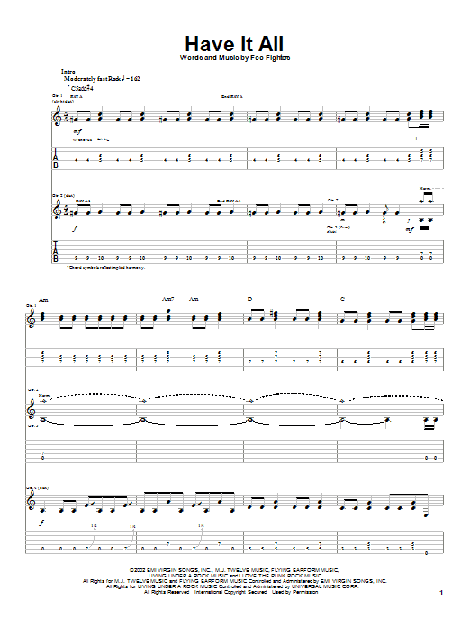 Foo Fighters Have It All sheet music notes and chords. Download Printable PDF.