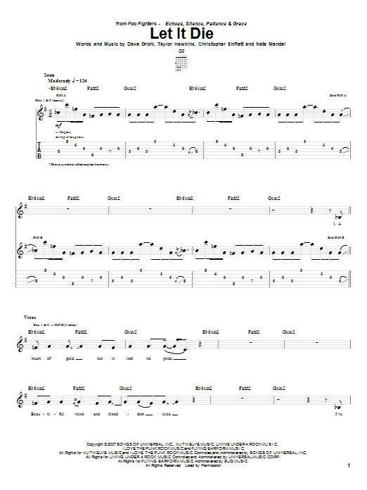 Learn to play Foo Fighters Let It Die sheet music for Guitar Tab in minutes. Foo Fighters Let It Die sheet music notes and chords. Download Printable PDF.