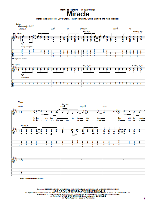 Foo Fighters Miracle sheet music notes and chords. Download Printable PDF.