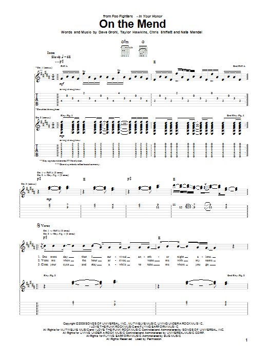 Foo Fighters On The Mend sheet music notes and chords. Download Printable PDF.