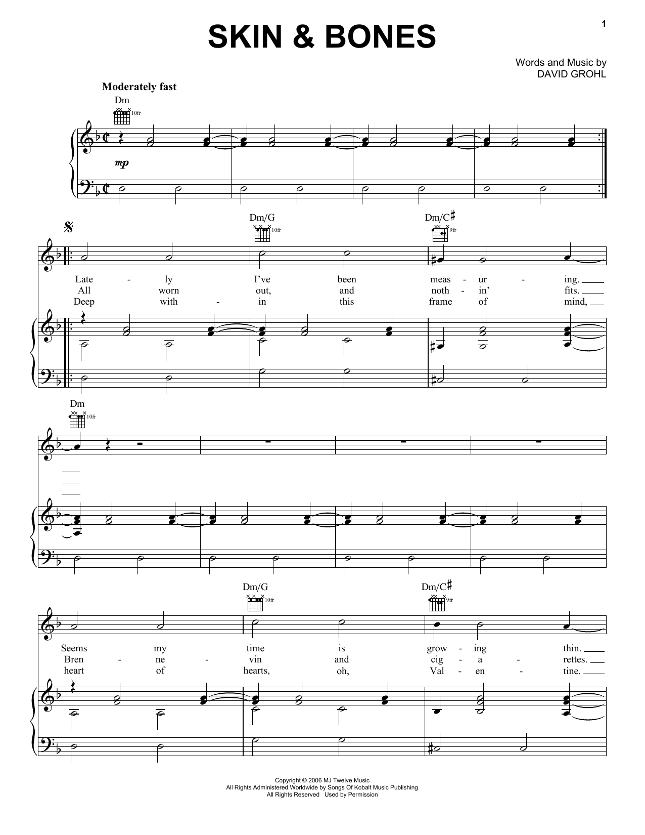 Foo Fighters Skin & Bones sheet music notes and chords. Download Printable PDF.