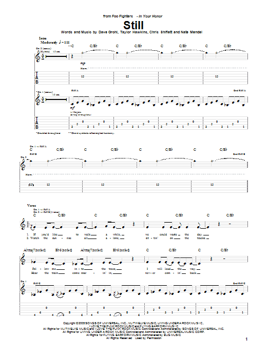 Foo Fighters Still sheet music notes and chords. Download Printable PDF.