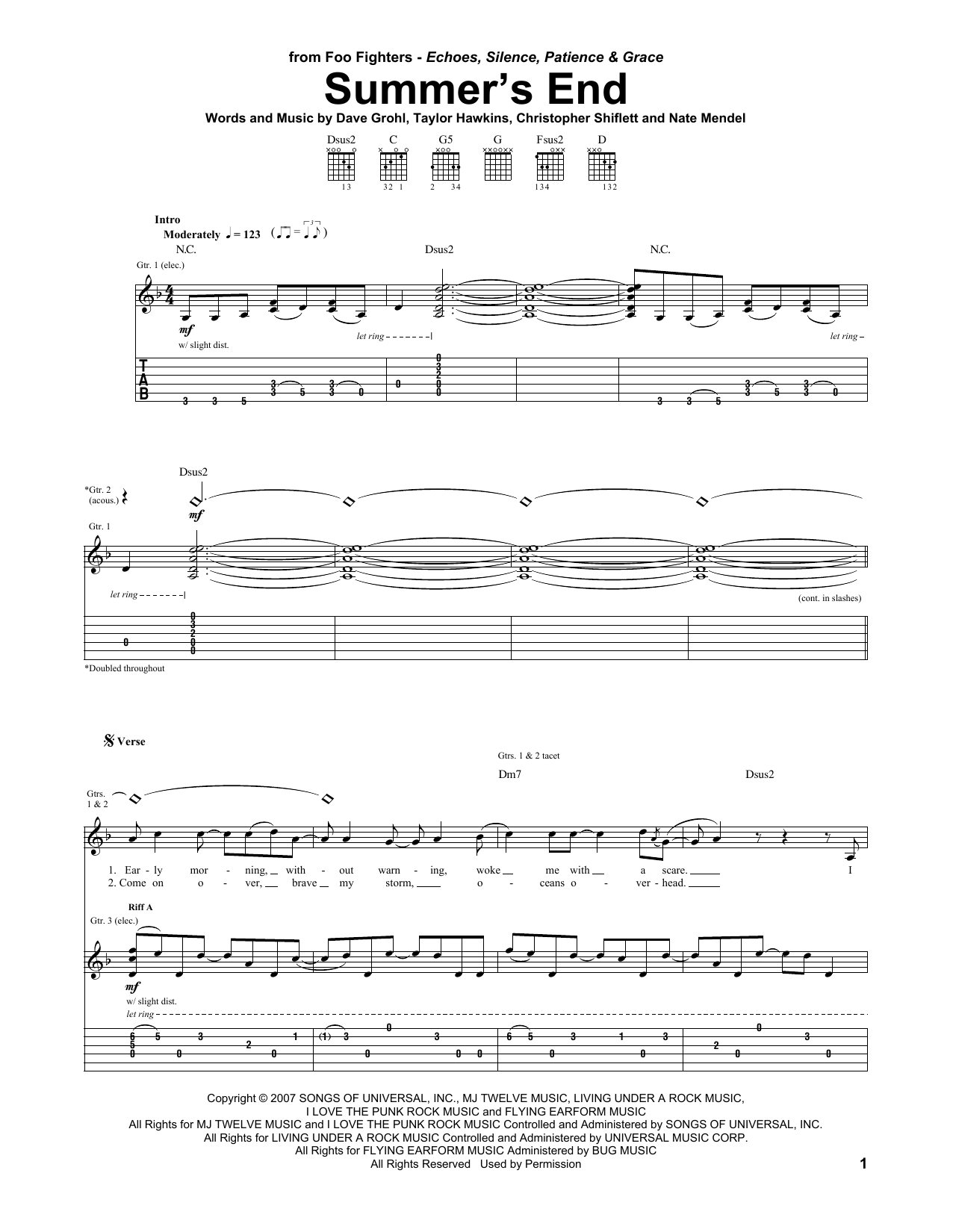 Learn to play Foo Fighters Summer's End sheet music for Guitar Tab in minutes. Price: 7.8900$ Foo Fighters Summer's End sheet music notes and chords arranged for Guitar Tab