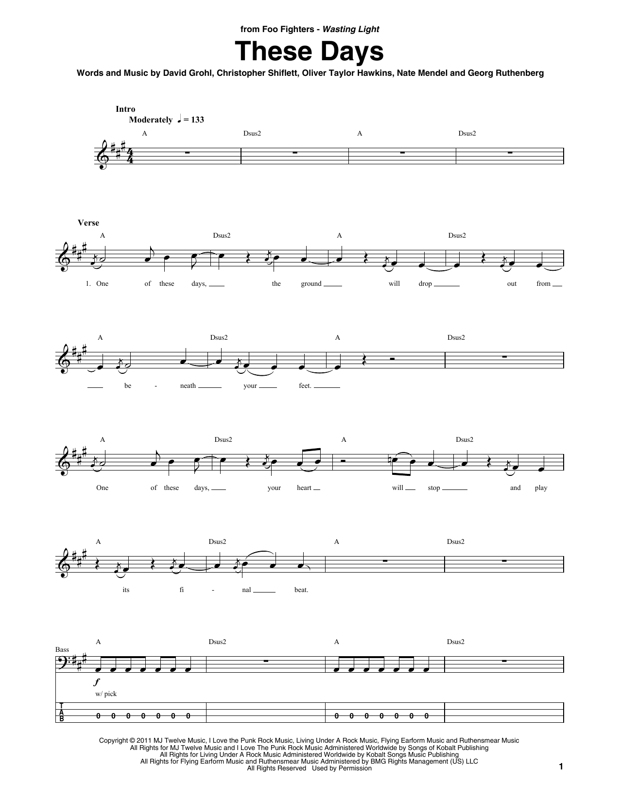 Foo Fighters "These Days" Sheet Music Download Printable PDF Score. SKU 1219515