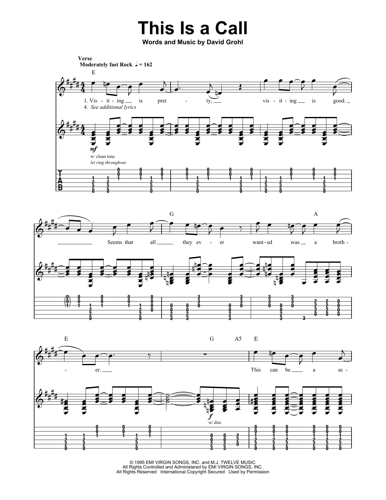 Foo Fighters This Is A Call sheet music notes and chords. Download Printable PDF.