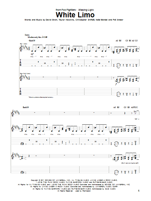 Learn to play Foo Fighters White Limo sheet music for Guitar Tab in minutes. Price: 7.8900$ Foo Fighters White Limo sheet music notes and chords arranged for Guitar Tab