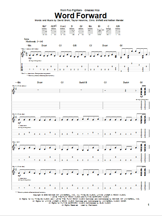 Learn to play Foo Fighters Word Forward sheet music for Guitar Tab in minutes. Price: 7.8900$ Foo Fighters Word Forward sheet music notes and chords arranged for Guitar Tab