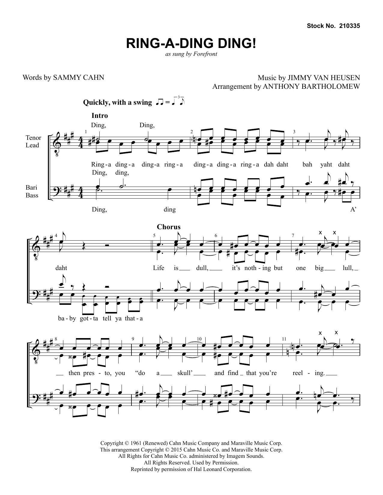 Forefront Ring-a-Ding Ding (arr. Anthony Bartholomew) sheet music notes and chords. Download Printable PDF.
