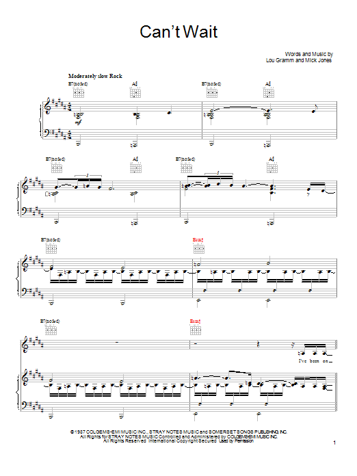 Foreigner Can't Wait sheet music notes and chords. Download Printable PDF.