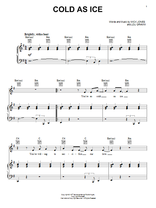 Foreigner Cold As Ice sheet music notes and chords. Download Printable PDF.