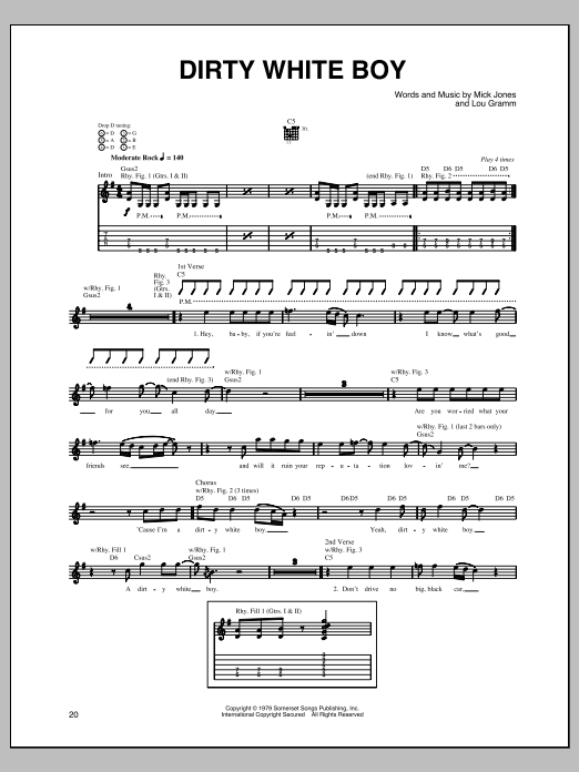 Foreigner Dirty White Boy sheet music notes and chords. Download Printable PDF.