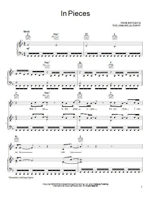 Foreigner In Pieces sheet music notes and chords. Download Printable PDF.