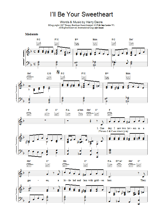 Harry Dacre I'll Be Your Sweetheart sheet music notes and chords. Download Printable PDF.