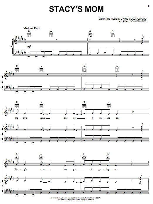 Fountains Of Wayne Stacy's Mom sheet music notes and chords. Download Printable PDF.