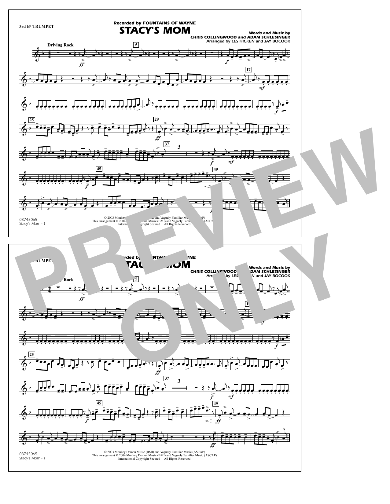 Learn to play Fountains Of Wayne Stacy's Mom (arr. Les Hicken and Jay Bocook) - 3rd Bb Trumpet sheet music for Marching Band in minutes. Fountains Of Wayne Stacy's Mom (arr. Les Hicken and Jay Bocook) - 3rd Bb Trumpet sheet music notes and chords. Download Printable PDF.