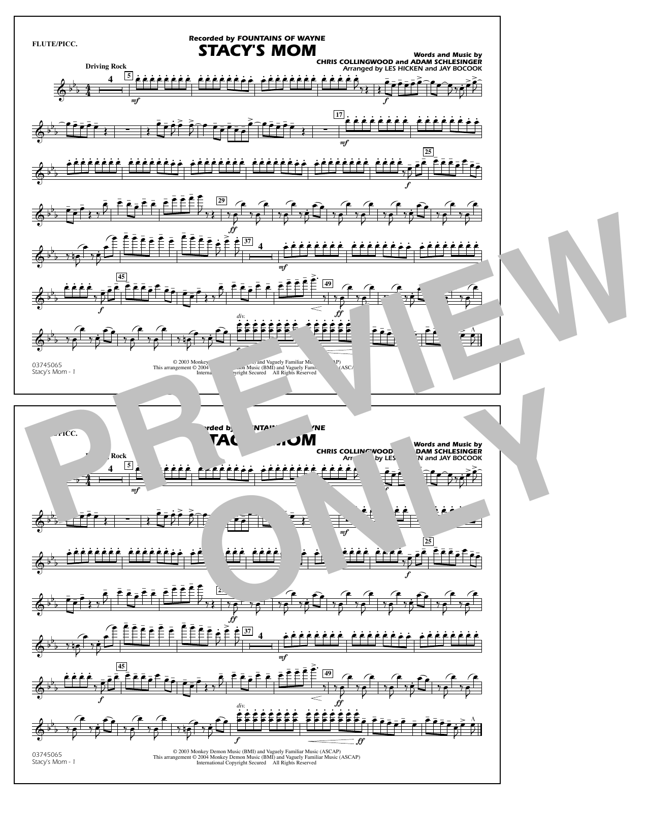 Learn to play Fountains Of Wayne Stacy's Mom (arr. Les Hicken and Jay Bocook) - Flute/Piccolo sheet music for Marching Band in minutes. Fountains Of Wayne Stacy's Mom (arr. Les Hicken and Jay Bocook) - Flute/Piccolo sheet music notes and chords. Download Printable PDF.