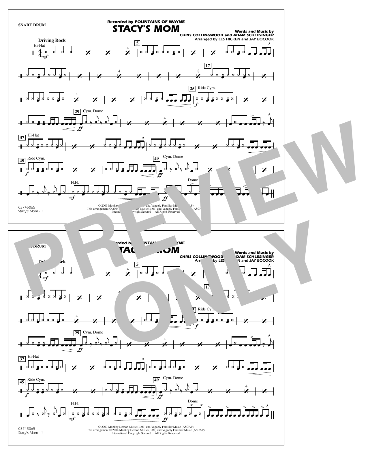Learn to play Fountains Of Wayne Stacy's Mom (arr. Les Hicken and Jay Bocook) - Snare Drum sheet music for Marching Band in minutes. Fountains Of Wayne Stacy's Mom (arr. Les Hicken and Jay Bocook) - Snare Drum sheet music notes and chords. Download Printable PDF.