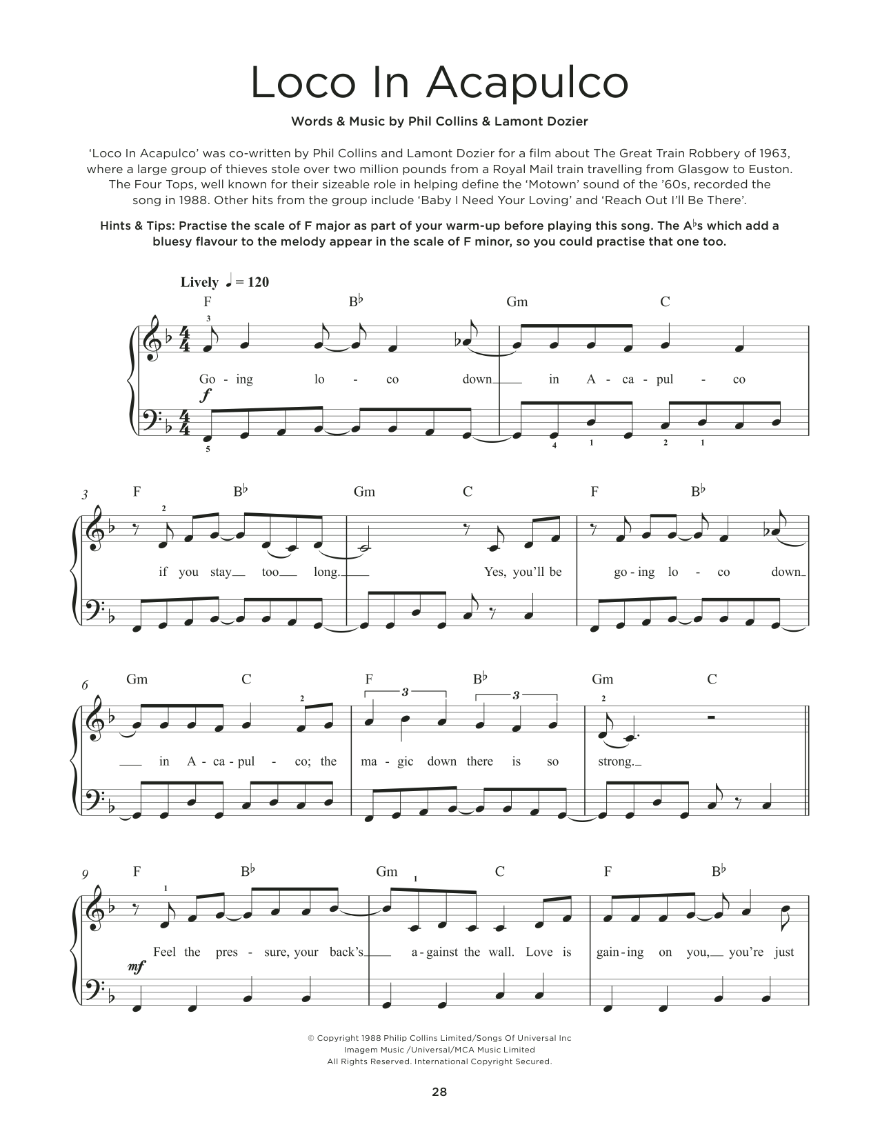 Four Tops Loco In Acapulco sheet music notes and chords. Download Printable PDF.