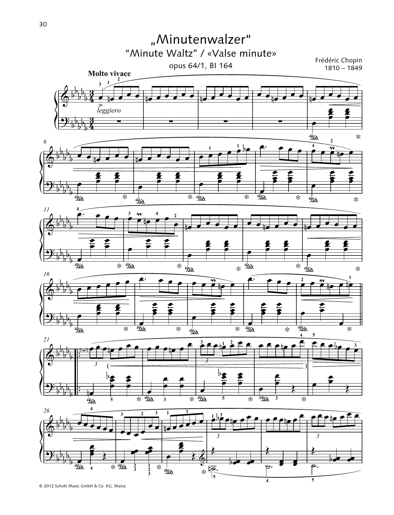 Frederic Chopin Minute Waltz sheet music notes and chords. Download Printable PDF.