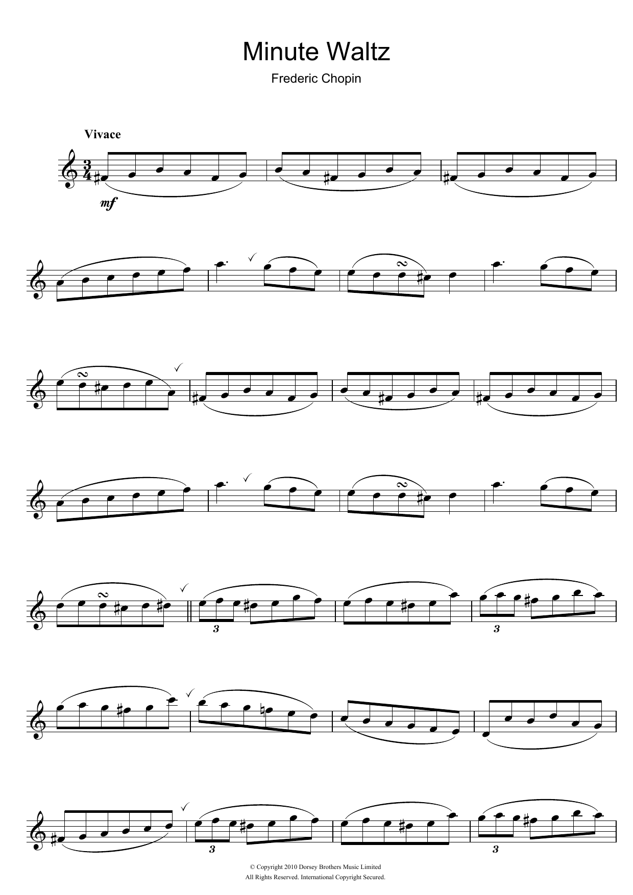 Learn to play Frederic Chopin Minute Waltz in D flat major Op. 64 No. 1 sheet music for Alto Sax Solo in minutes. Price: 6.9900$ Frederic Chopin Minute Waltz in D flat major Op. 64 No. 1 sheet music notes and chords arranged for Alto Sax Solo