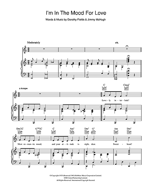 Frances Langford I M In The Mood For Love Sheet Music Pdf Notes Chords Standards Score Piano Vocal Guitar Right Hand Melody Download Printable Sku
