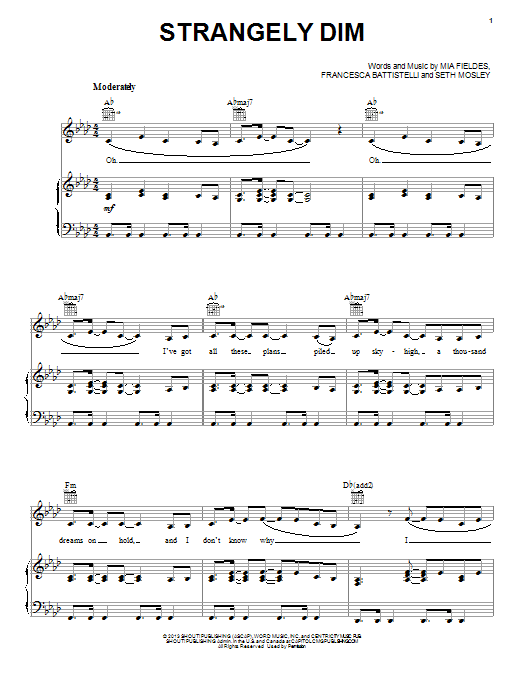 Francesca Battistelli Strangely Dim sheet music notes and chords. Download Printable PDF.