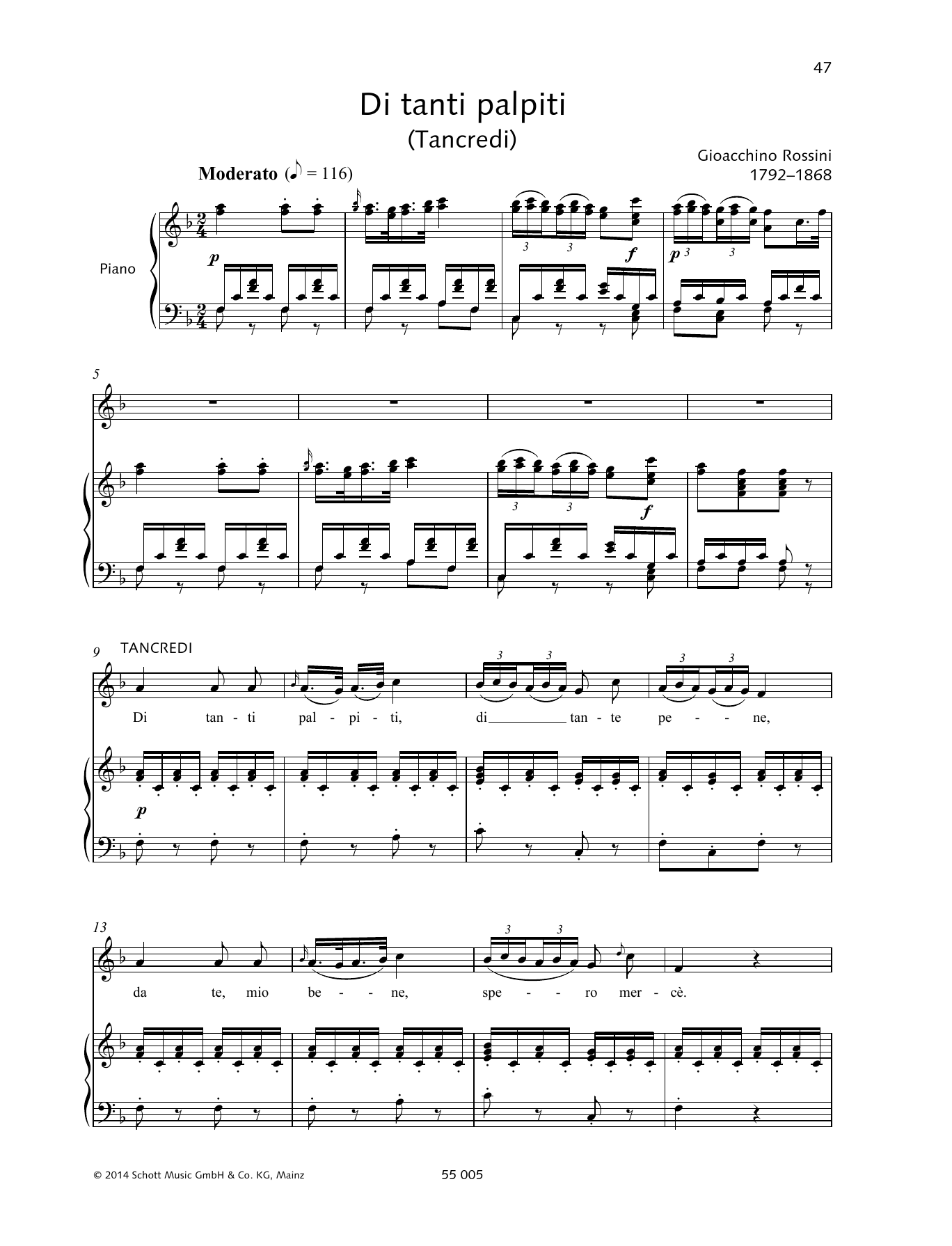 Francesca Licciarda Di tanti palpiti sheet music notes and chords. Download Printable PDF.