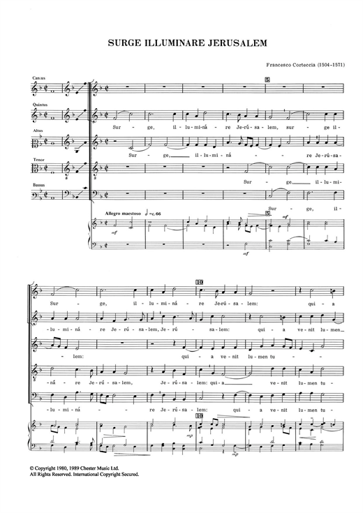 Francesco Corteccia Surge Illuminare Jerusalem sheet music notes and chords. Download Printable PDF.