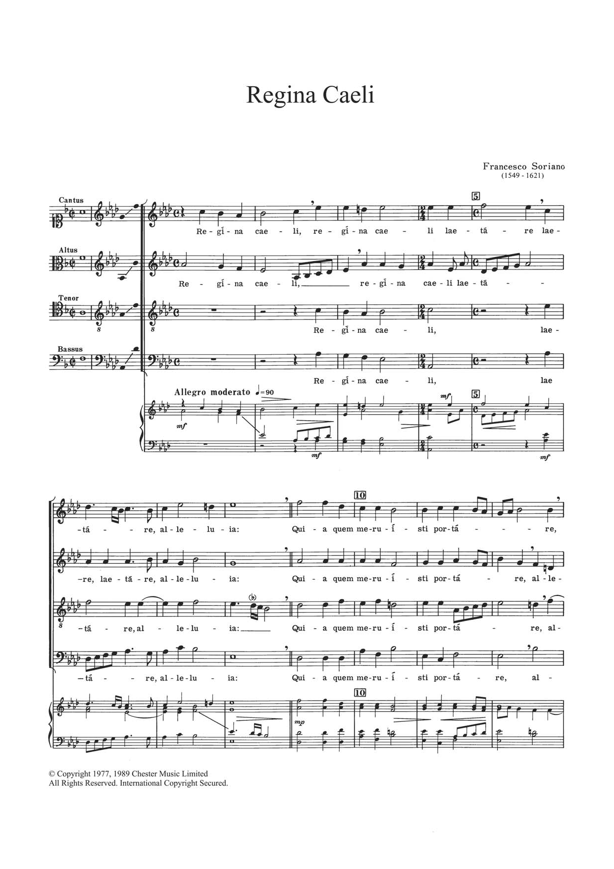 Francesco Soriano Regina Caeli sheet music notes and chords. Download Printable PDF.