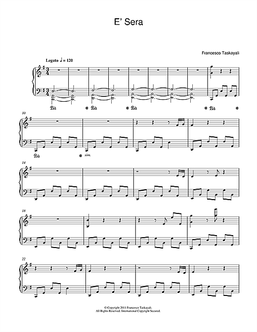 Learn to play Francesco Taskayali E' Sera sheet music for Piano Solo in minutes. Francesco Taskayali E' Sera sheet music notes and chords. Download Printable PDF.