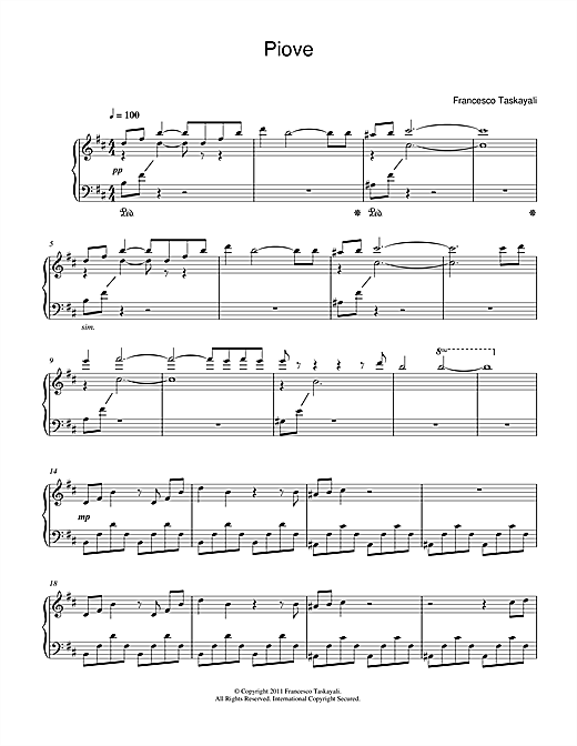 Learn to play Francesco Taskayali Piove sheet music for Piano Solo in minutes. Francesco Taskayali Piove sheet music notes and chords. Download Printable PDF.