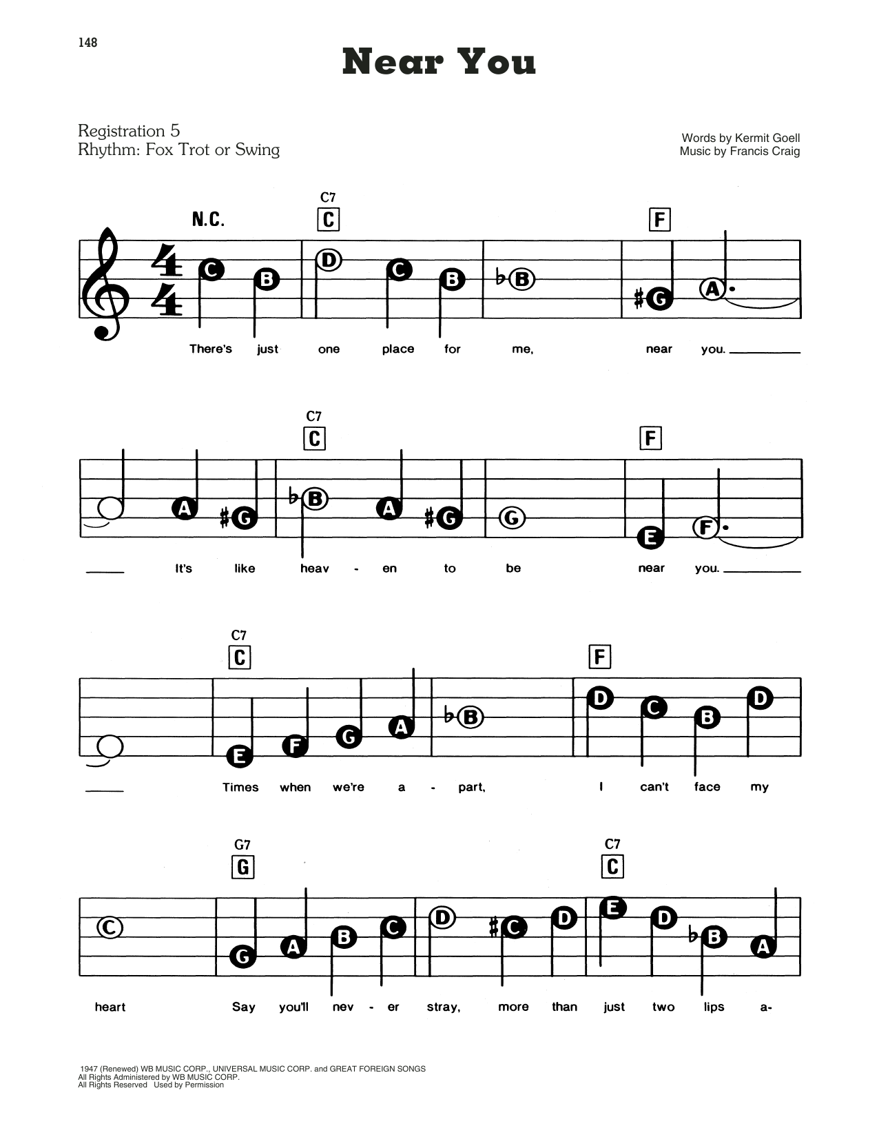 Learn to play Francis Craig and His Orchestra Near You sheet music for E-Z Play Today in minutes. Francis Craig and His Orchestra Near You sheet music notes and chords. Download Printable PDF.