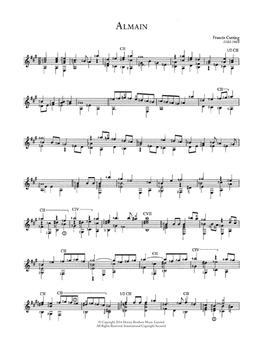 Learn to play Francis Cutting Almain sheet music for Solo Guitar in minutes. Francis Cutting Almain sheet music notes and chords