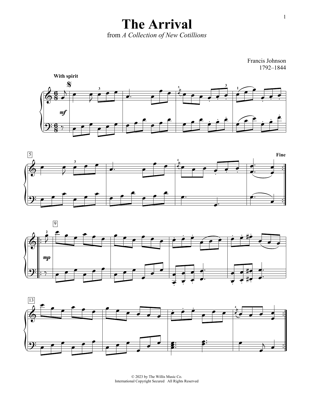 Francis Johnson The Arrival sheet music notes and chords. Download Printable PDF.